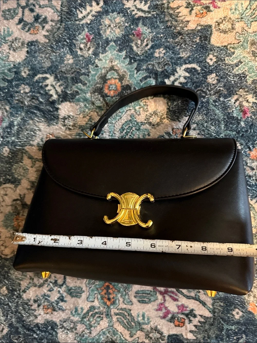 FASHION Black Top-Handle PU Leather Bag with Gold Hardware. Celine faux